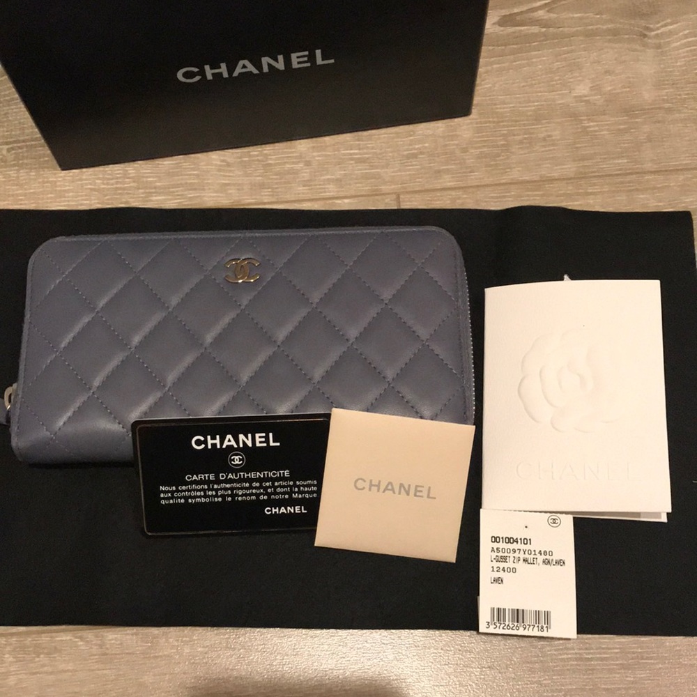Chanel lavender wallet SHW zip around